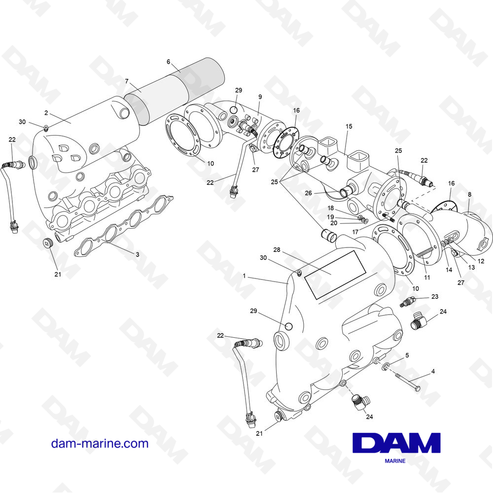 Vue éclatée COLLECTEUR D'ÉCHAPPEMENT ET COMPOSANTS CES pour moteur PCM ZR409 - ZR450 (2010 & +)