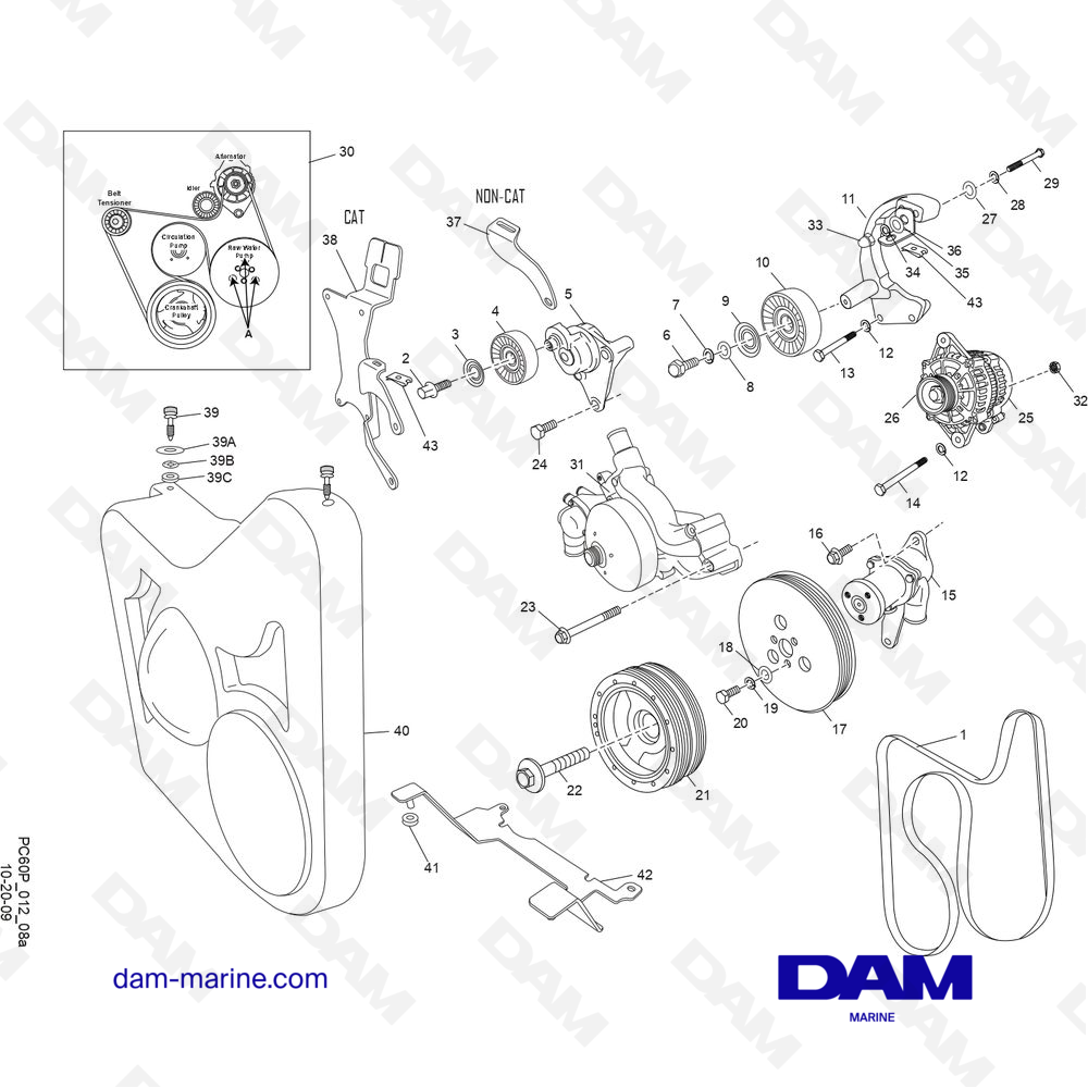 Vue éclatée COMPOSANTS DU SYSTÈME D'ENTRAÎNEMENT DES ACCESSOIRES pour moteur PCM ZR409 - ZR450 (2010 & +)