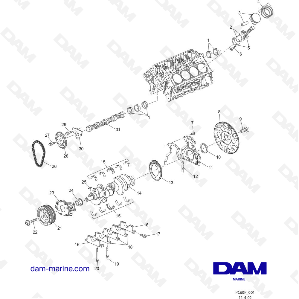 Vue éclatée ASSEMBLAGE DU BLOC-CYLINDRES pour moteur PCM ZR6 03-05