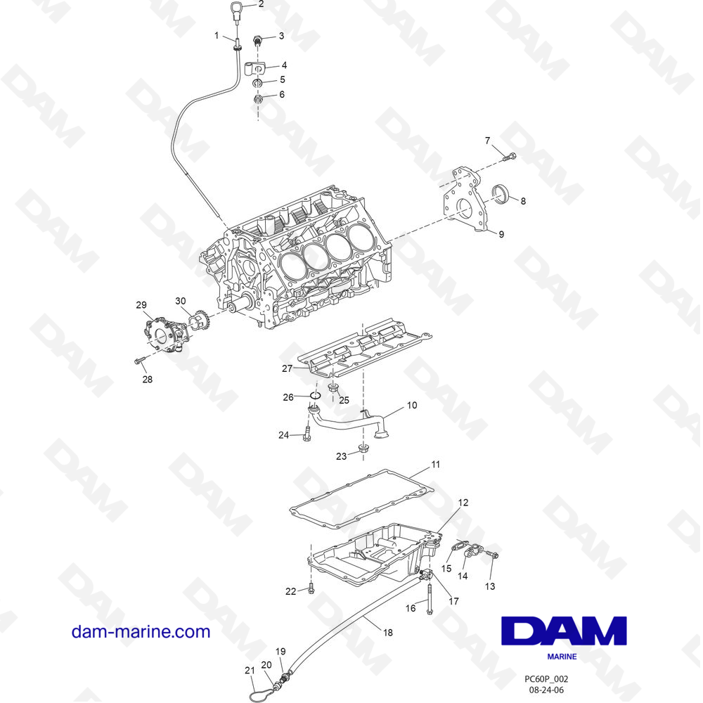 Vue éclatée CARTER D'HUILE ET ENSEMBLE D'HUILE pour moteur PCM ZR6 03-05