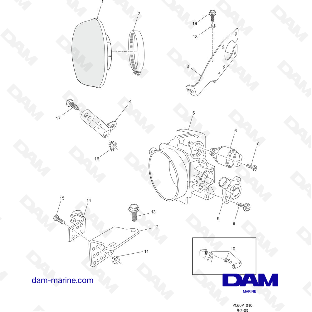 Vue éclatée CORPS DE PAPILLON ET COMPOSANTS ASSOCIÉS pour moteur PCM ZR6 03-05