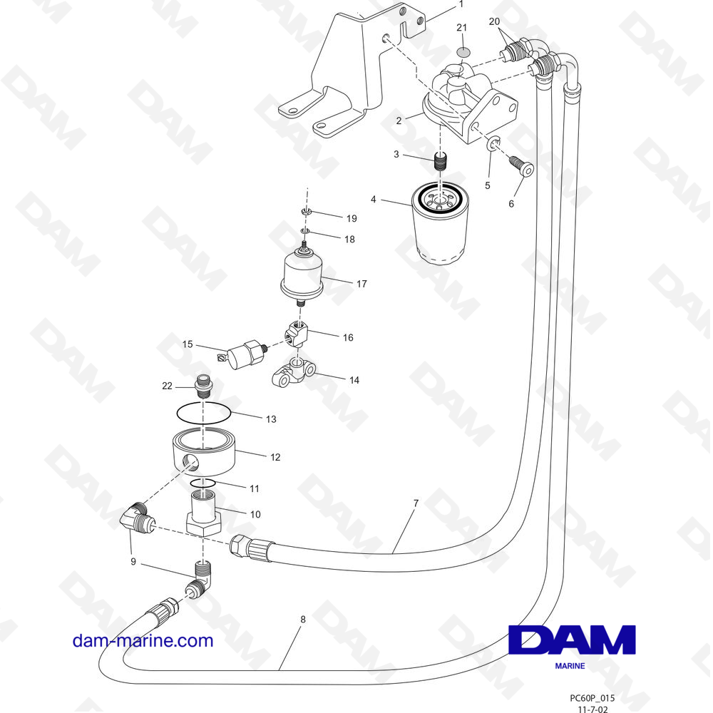 Vue éclatée FILTRE À HUILE DÉPORTÉ pour moteur PCM ZR6 03-05