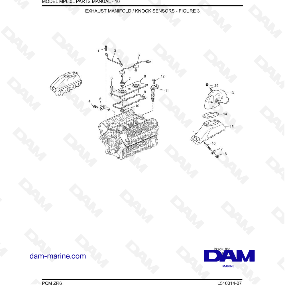 Vue éclatée COLLECTEUR D'ÉCHAPPEMENT pour moteur PCM ZR6 07