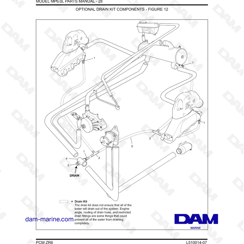 Vue éclatée KIT DE VIDANGE OPTIONNEL pour moteur PCM ZR6 07