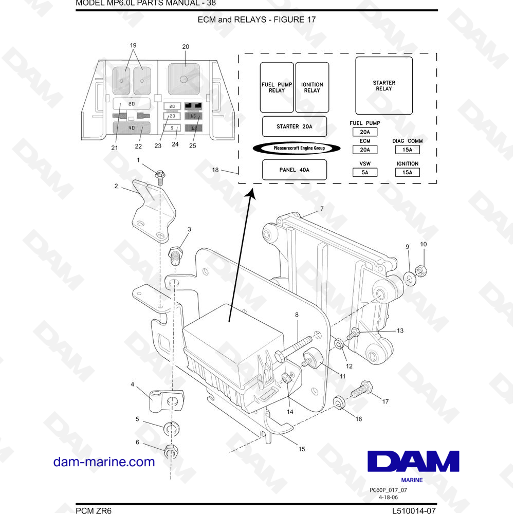 Vue éclatée ECM ET RELAIS pour moteur PCM ZR6 07