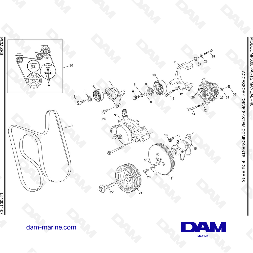 Vue éclatée SYSTÈME D'ENTRAÎNEMENT DES ACCESSOIRES pour moteur PCM ZR6 07